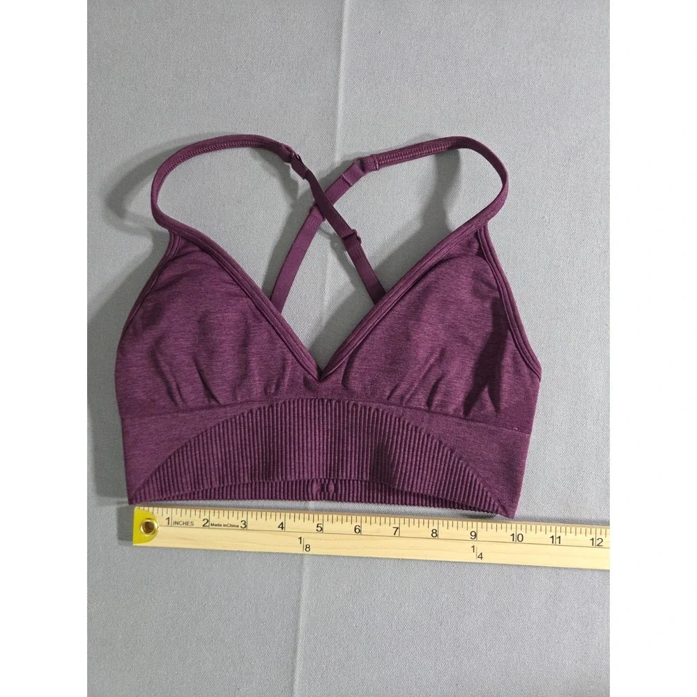 Lululemon Sports Bra Womens 4 Maroon Seamless Ribbed Yoga Open Back Strappy Gym